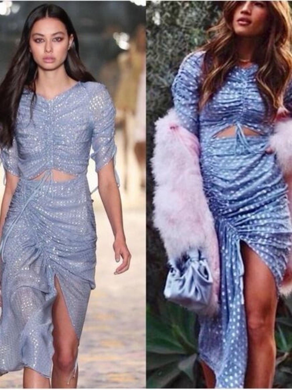 Alice McCall Dusty Blue Sequin Dot Ruched Midi Dress